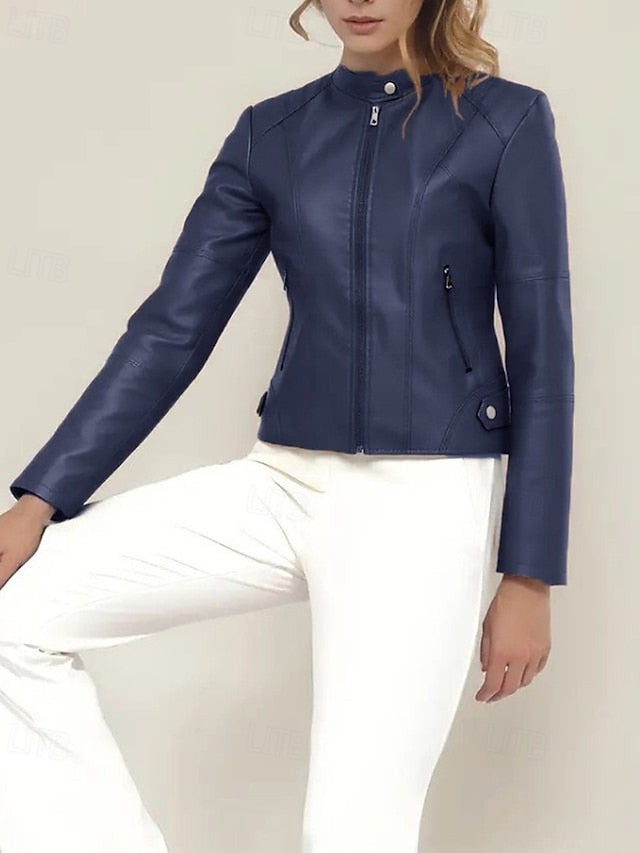Faux Jacket Pocket Comfortable Leather Zipper Women's