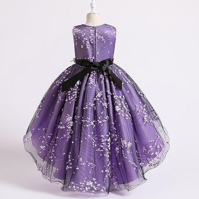Dress Colored Girls' Kids Solid Wedding Floral Sleeveless