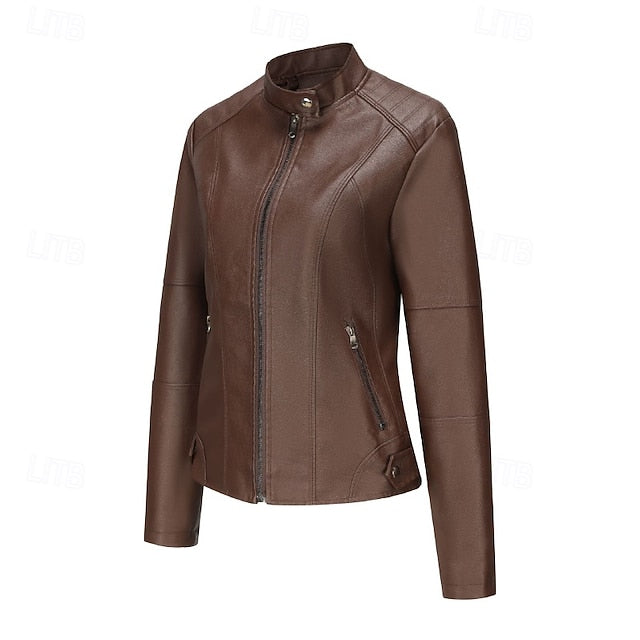 Faux Comfortable Women's Jacket Pocket Zipper Leather
