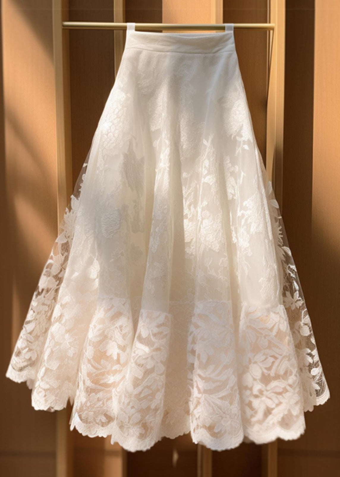 Jupes en dentelle taille haute à imprimé floral beige uni pour l'été QP055