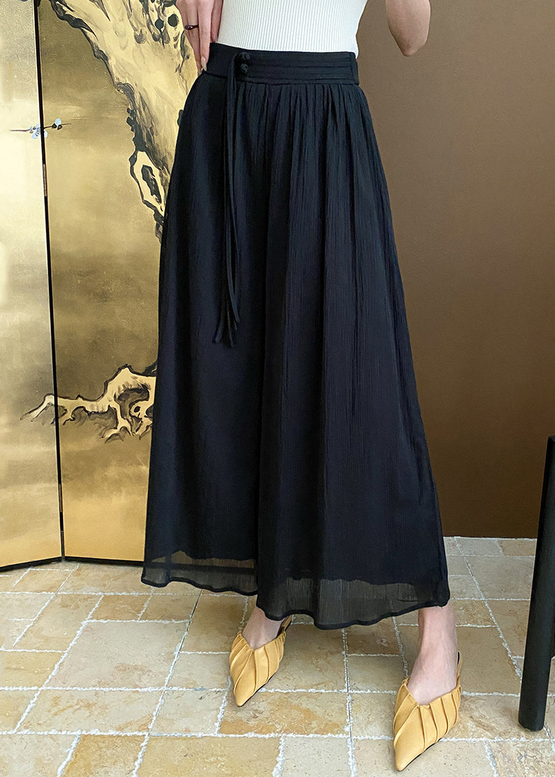 Pantalon d'été large en coton avec poches zippées noires AF1096