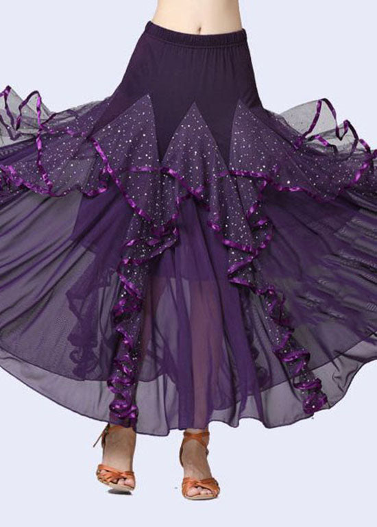 Jupes en coton à paillettes et tulle froissé violet tendance pour l'été AZ1001