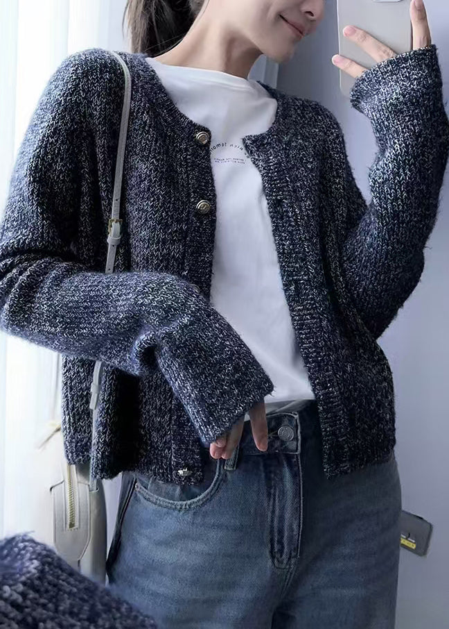 Cardigans en laine tricotés confortables à col rond et boutons pour femmes, gris, automne QX023