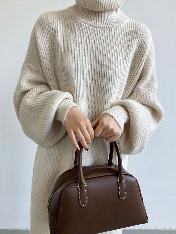 Robe pull ample à manches longues bouffantes et col montant violet Urban AN1052