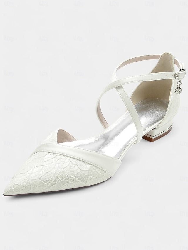 Heel Shoes Cross-Strap Overlay Navy Low with for Lace Satin Blue