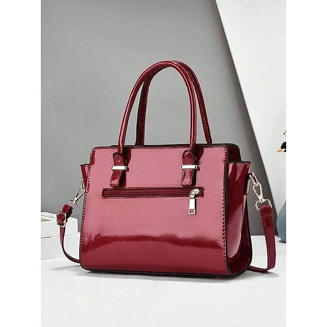 Faux Set Handbag Glossy Women's – Patent Leather