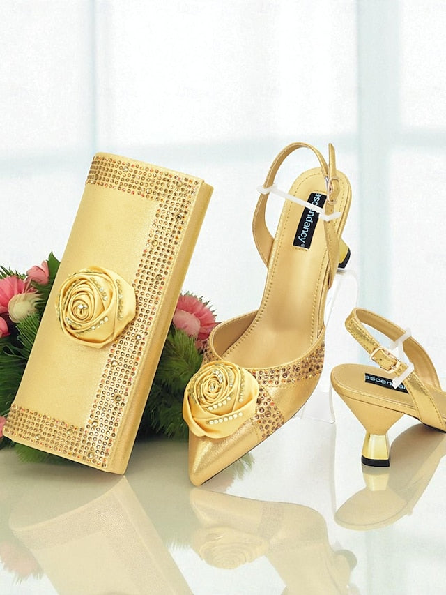 and Clutch - Gold Heels Set Matching Slingback Women's