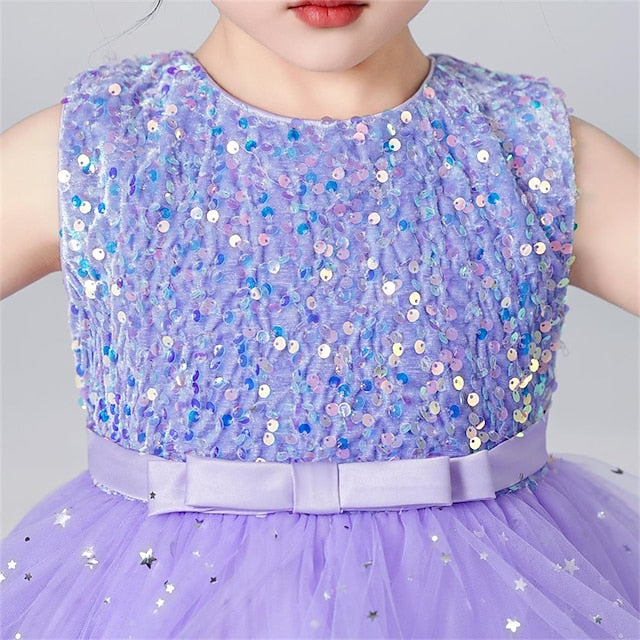 Kids Solid Party Girls' Color Sleeveless Dress