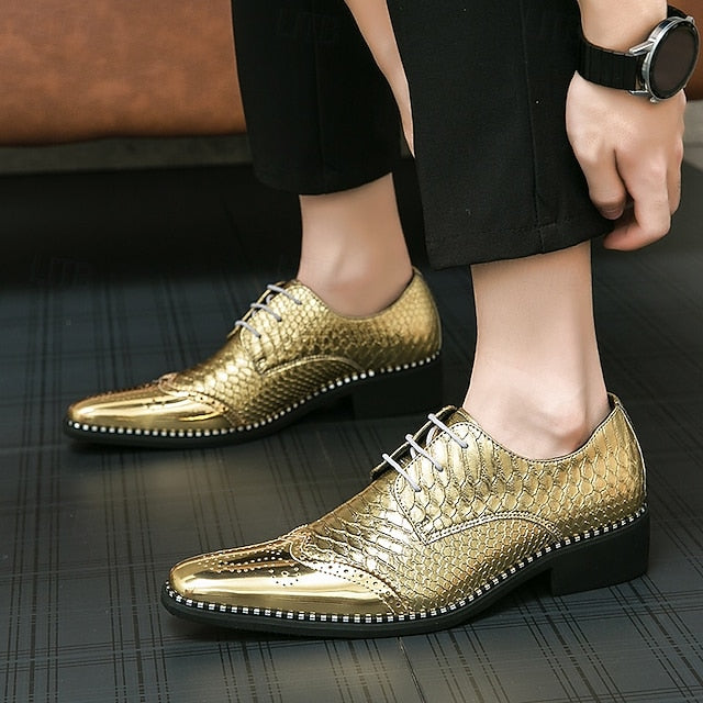 Men's Shiny Shoes Metallic – Oxford Faux Gold Dress