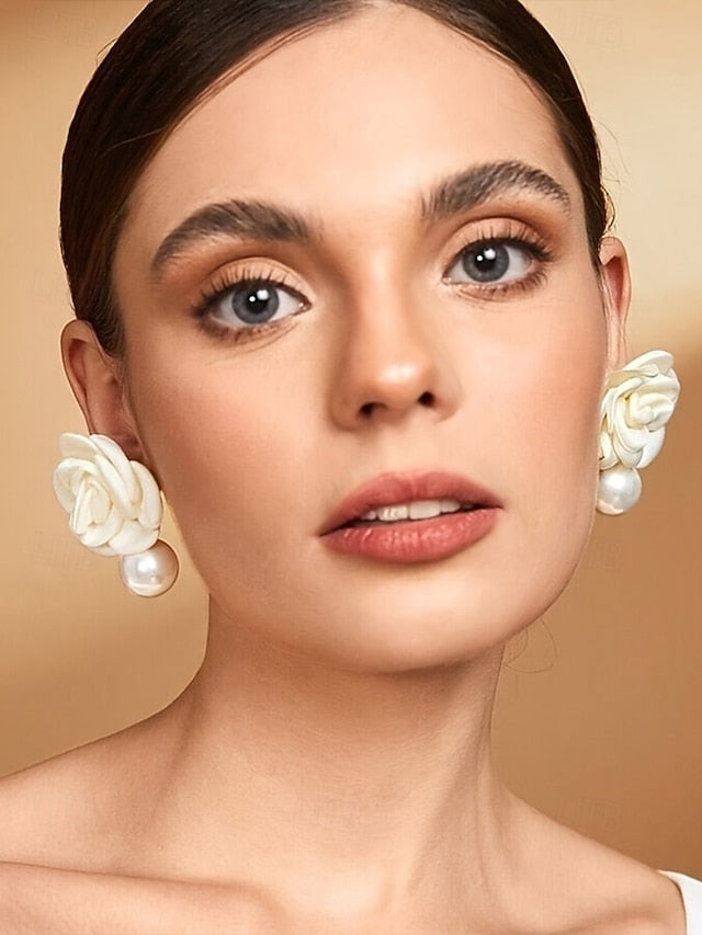 Earrings Faux Pearl Flower Elegant Stud Drop Women's with