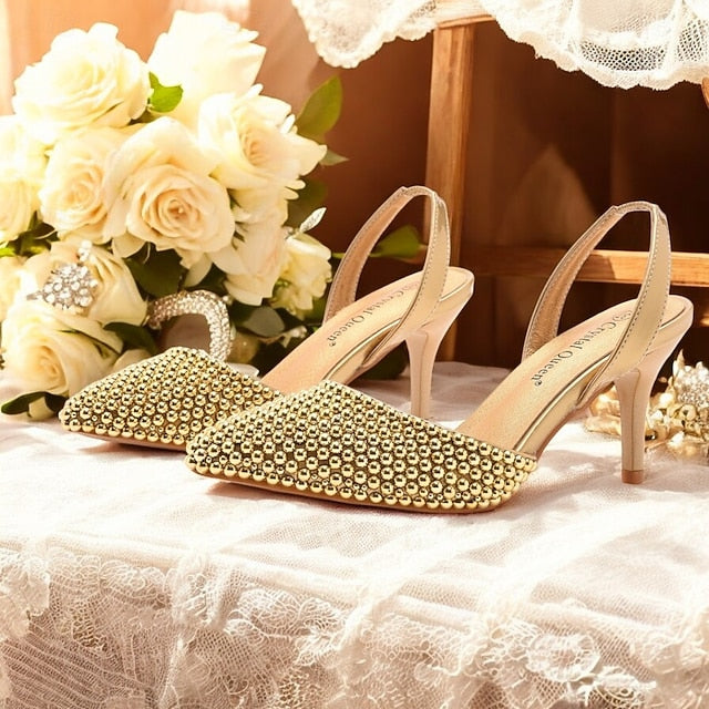 with Pearl Women's Slingback Embellishments White – Heels