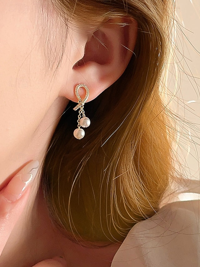teardrop Women's rhinestone with earrings pearl imitation