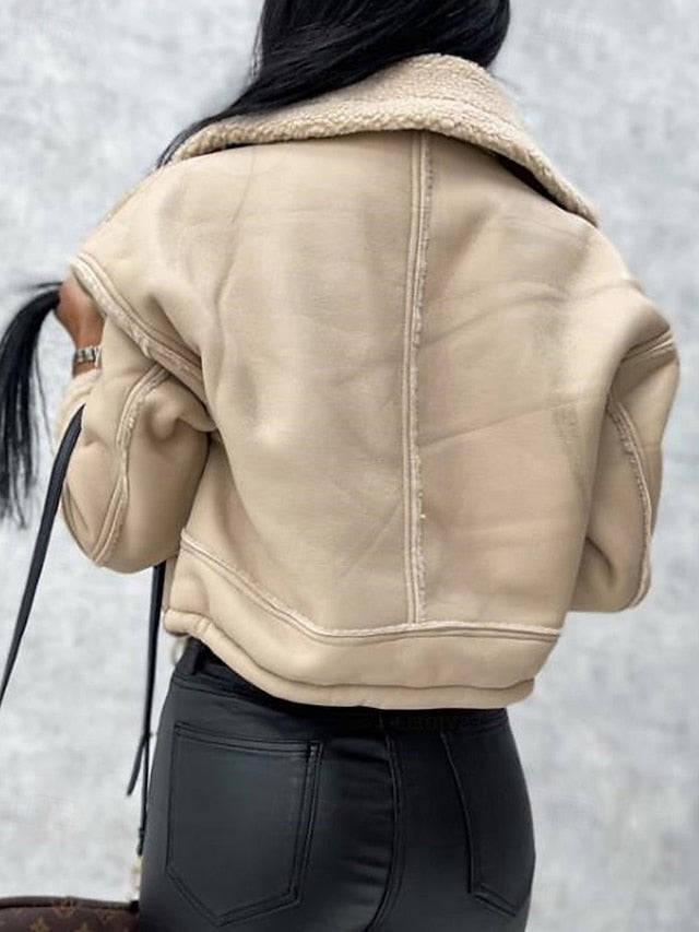 Pocket Leather Faux Comfortable Jacket Buttons Warm Women's