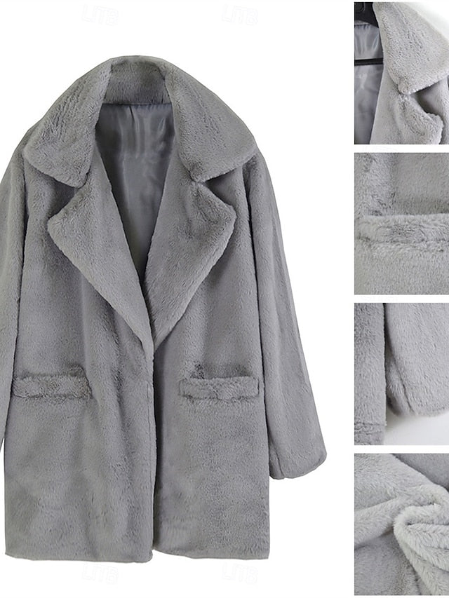 Warm Fleece Breathable Fur Pocket Faux Lined Coat Women's