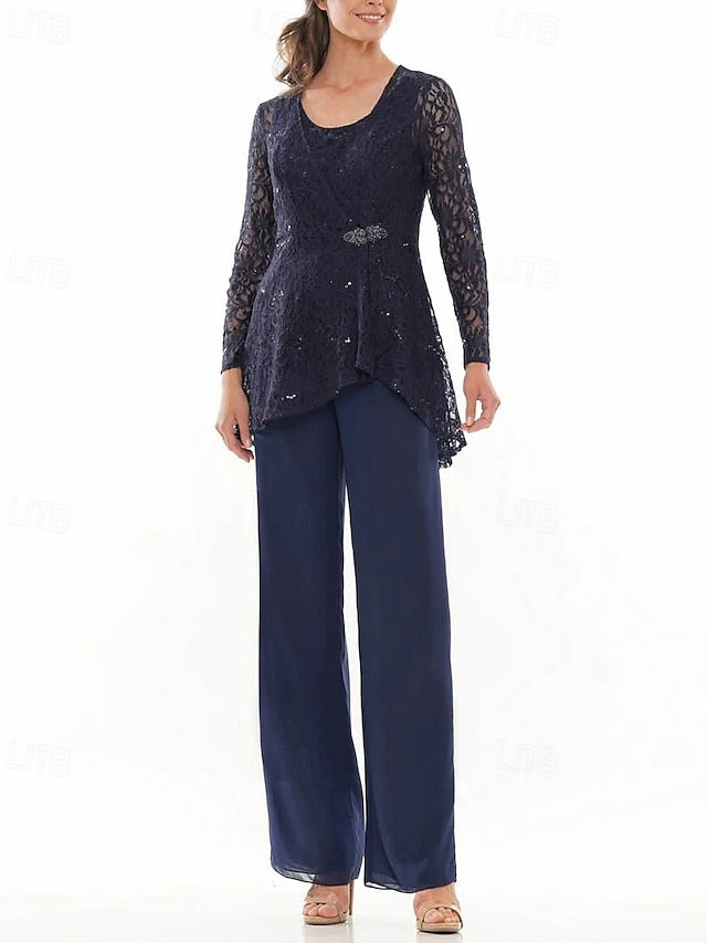 Piece the Pantsuit Bride Elegant Mother Neck of Dress Crew 3