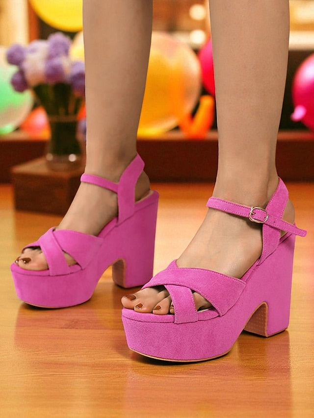 Women's Pink Suede Platform Strap Sandals Ankle with Hot -