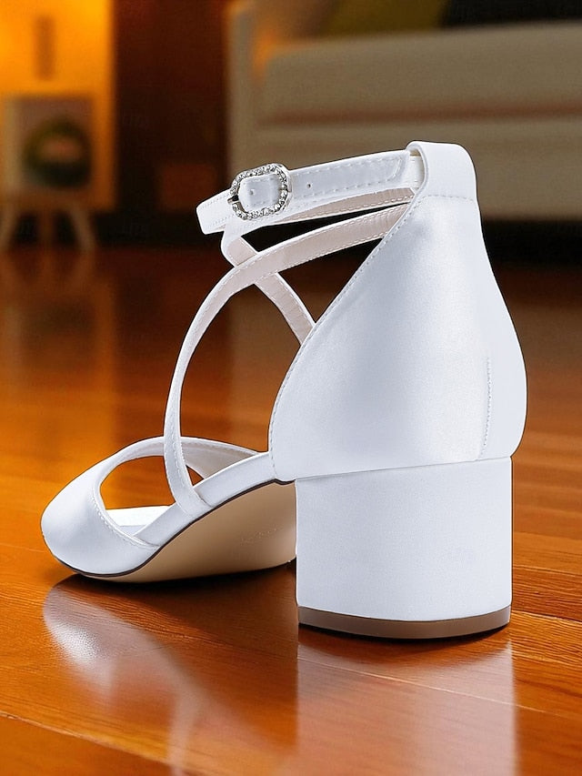 Heel with Ankle Women's Sandals Satin Block Elegant - Strap