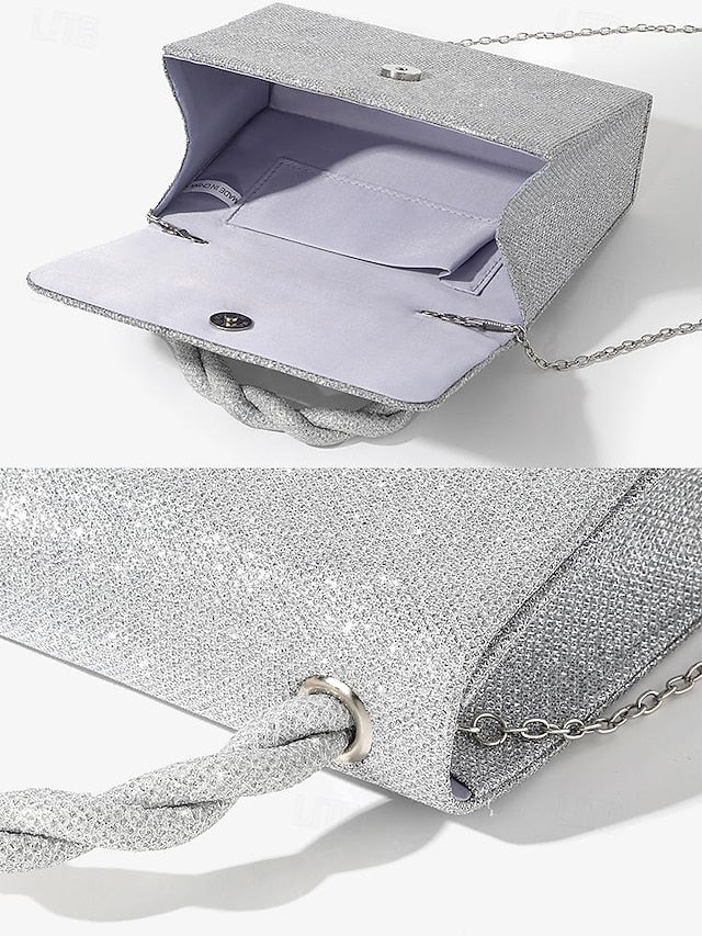 Braided Silver Handbag Glitter Handle Women's with and