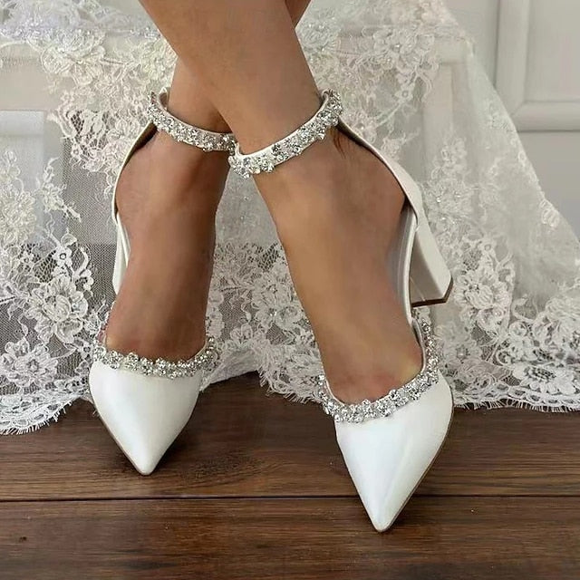 White with Toe Shoes Women's Wedding – Heel Block Pointed
