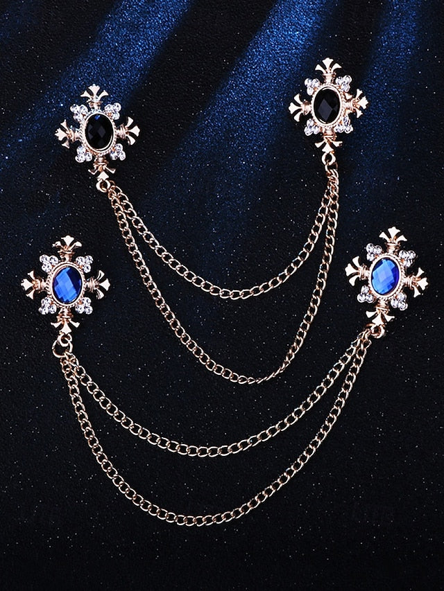 Vintage Elegant Chain Blue – Collar Gem Brooch Double