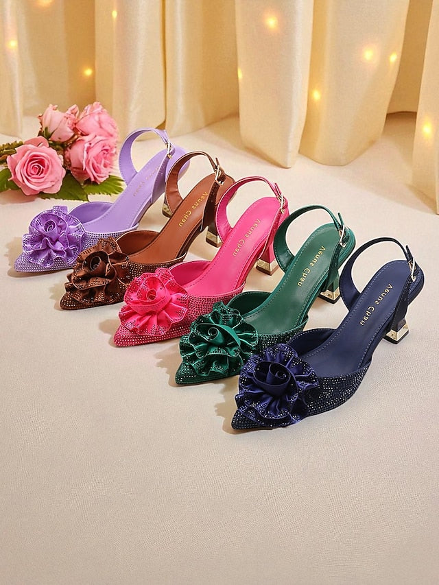 Floral with Purple Heels Women's Rhinestone Slingback
