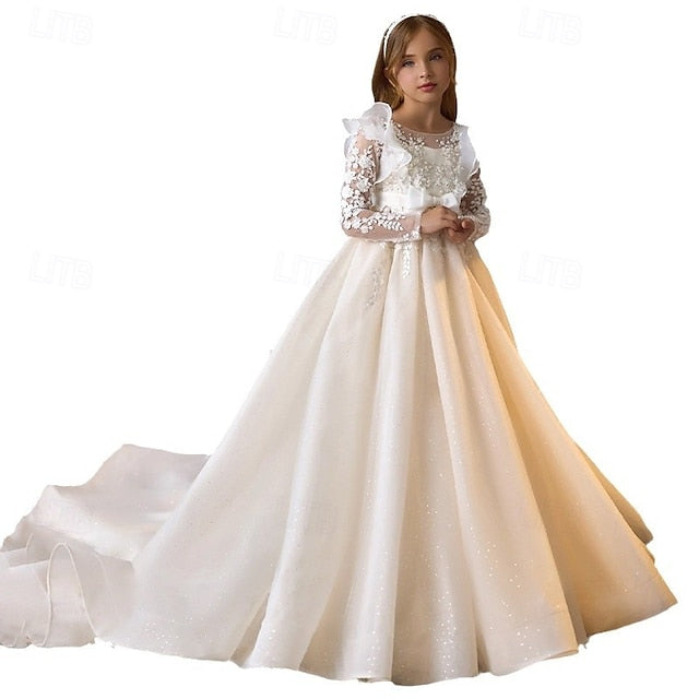 Kids Dress Communion Solid Color Girls' Party First