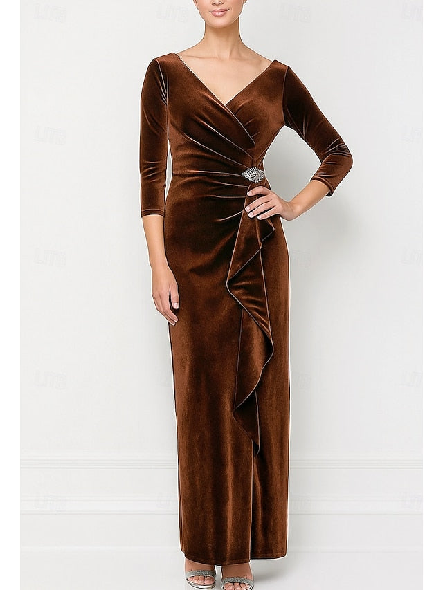 of Bride Mother Elegant Dress Column / the Neck V Vintage Sheath