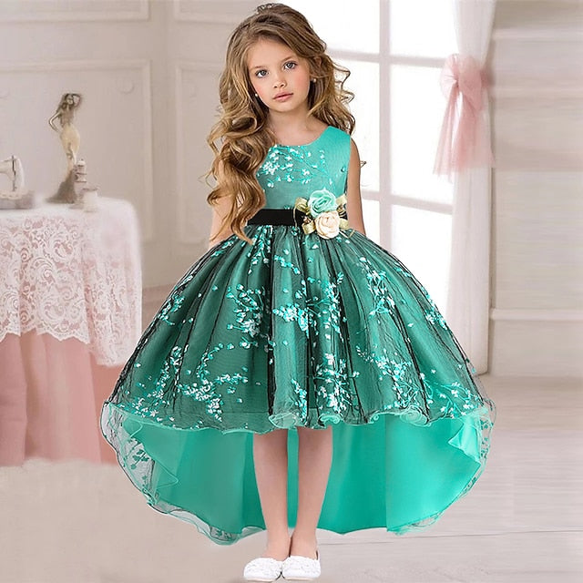 Dress Colored Girls' Kids Solid Wedding Floral Sleeveless