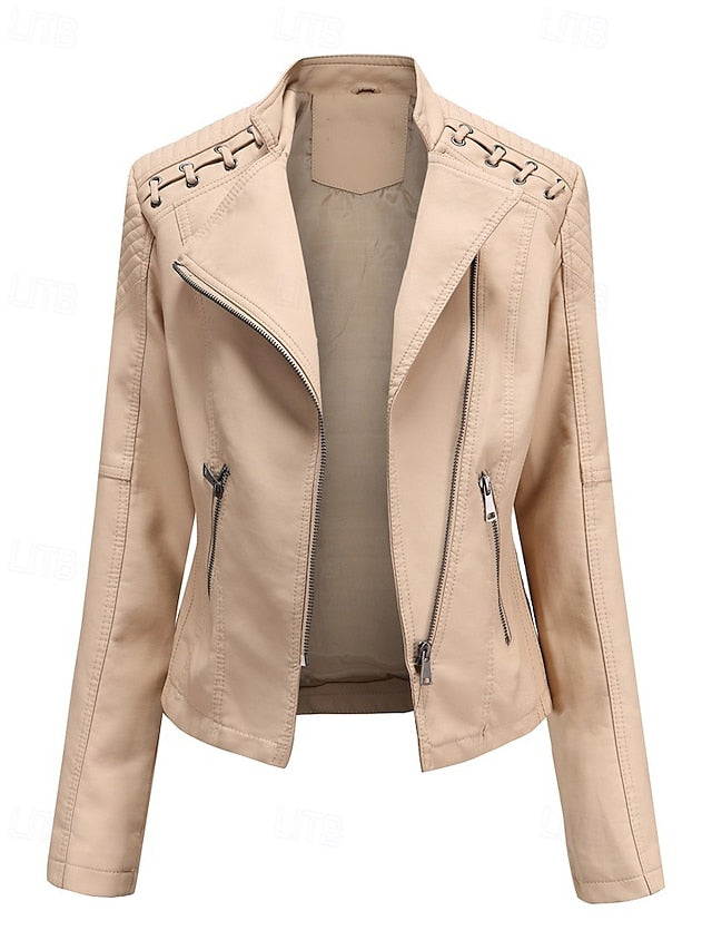 Pocket Leather Comfortable Jacket Zipper Faux Women's
