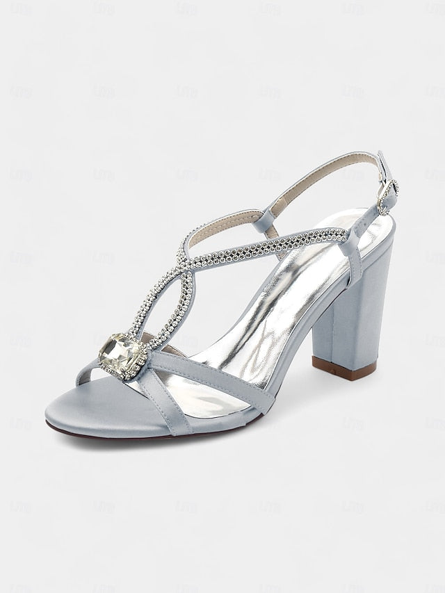Blue Women's Rhinestone Royal – Sandals Elegant Satin