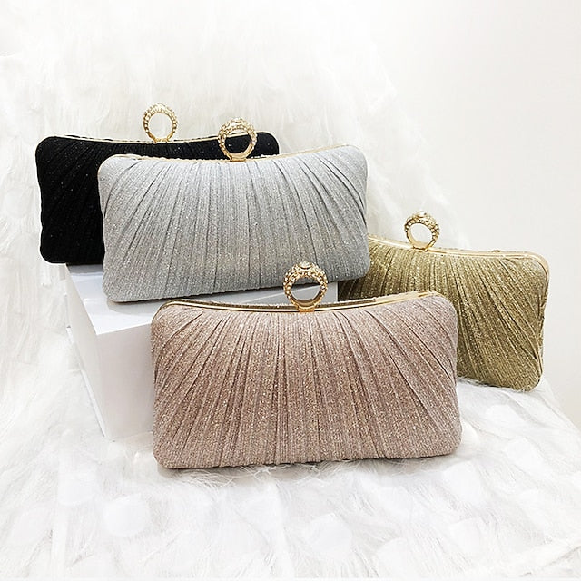 Rhinestone Evening with Gold Elegant Clutch Glitter Bag Ring