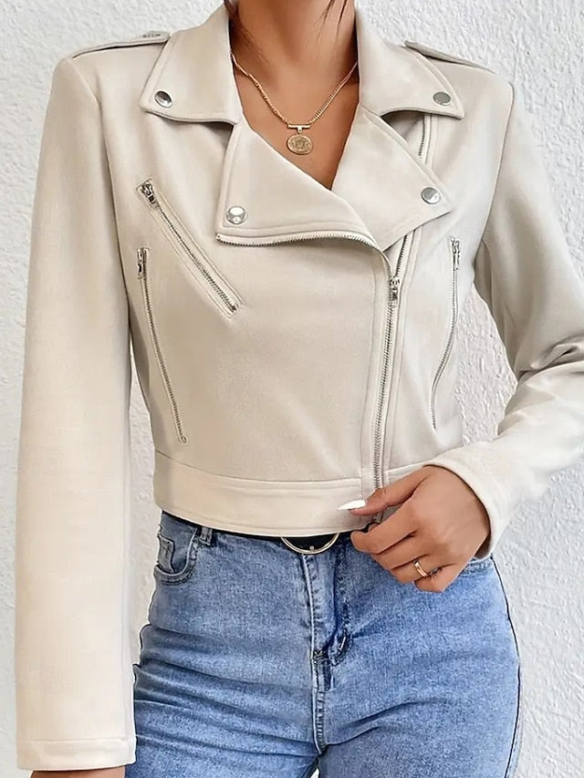 Comfortable Jacket Faux Pocket Women's Leather Zipper