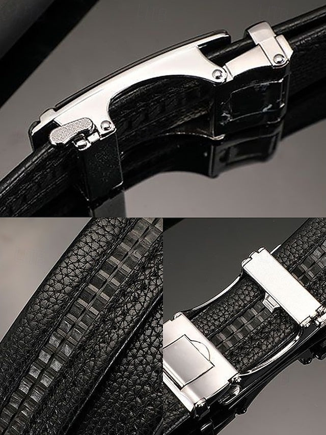 Leather Elegant Black with Metal Belt Men's Adjustable