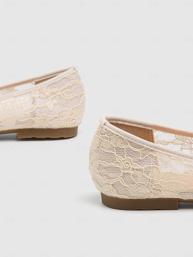Ballet Ornate Beige with Elegant Lace Flats Women's