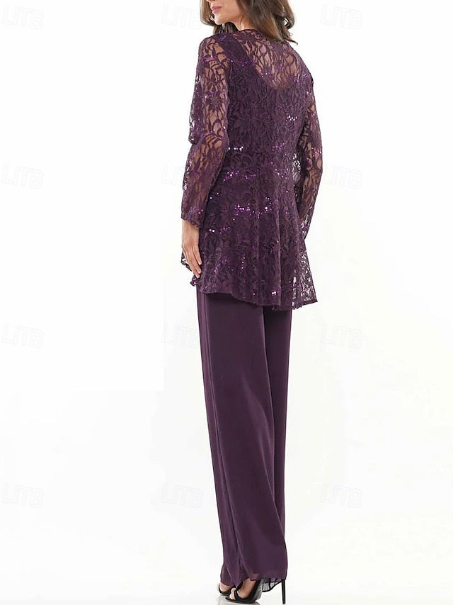 Piece the Pantsuit Bride Elegant Mother Neck of Dress Crew 3
