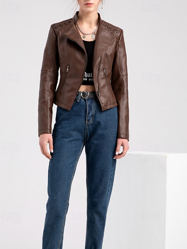 Pocket Leather Comfortable Jacket Zipper Faux Women's