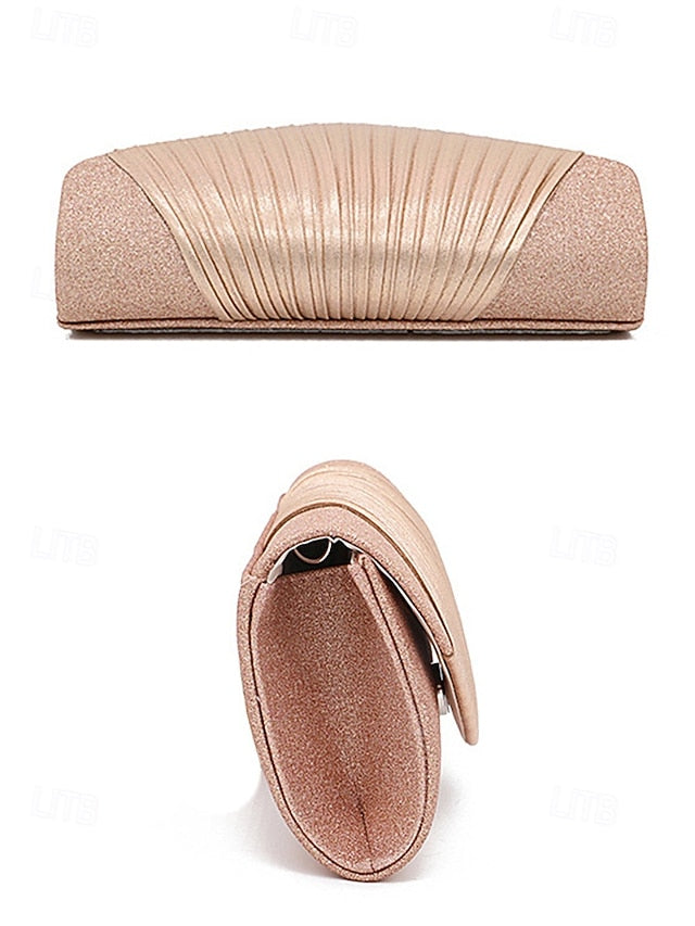 Evening Design Pleated Bag Clutch Glitter with – Champagne