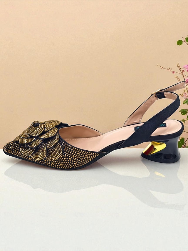 Gold Matching Rhinestone with Pumps Slingback Women's