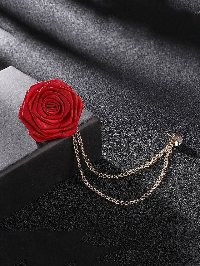 Chain – Lapel Red Men's Rose Pin with Gold Elegant