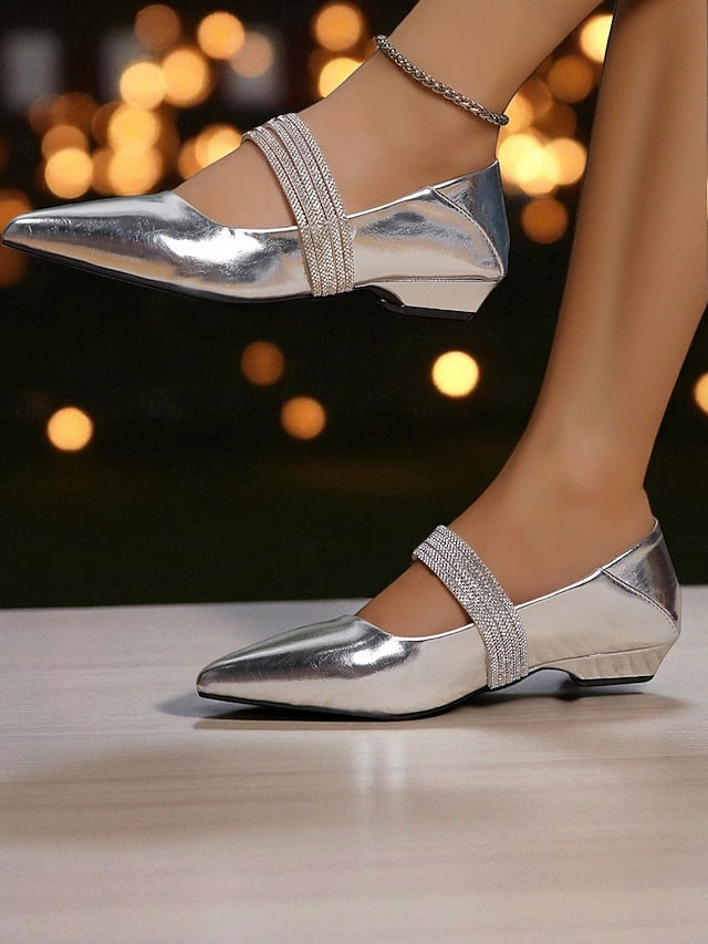 Women's Black Flats Patent Toe Elegant Pointed - Leather