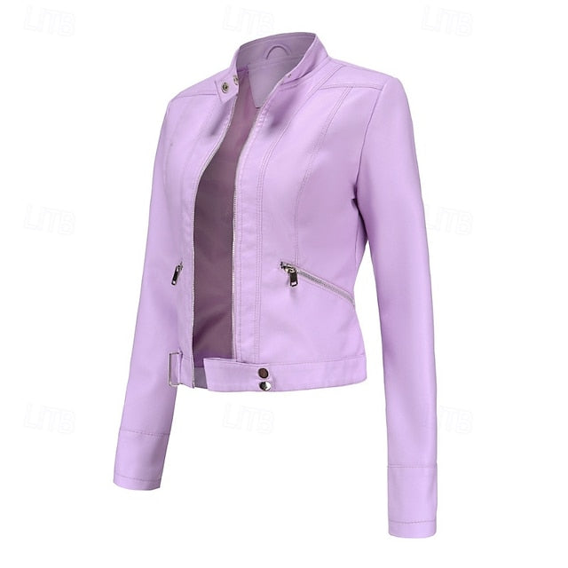 Faux Comfortable Pocket Women's Leather Jacket Zipper