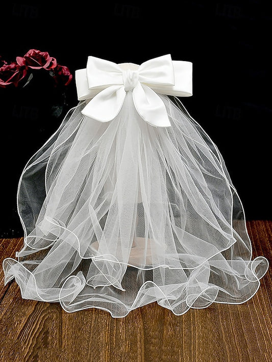 Satin Ivory Veil and Bridal - Elegant Ribbon Soft Tulle with