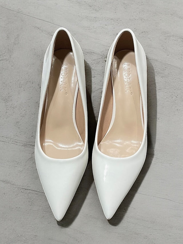 Pumps Patent Faux Pointed-Toe Heel Glossy Leather Green Block