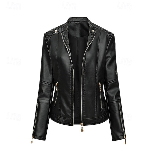Women's Faux Zipper Comfortable Jacket Leather Pocket