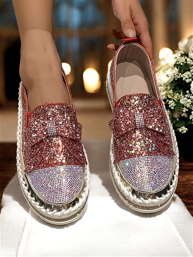 Rhinestone Slip-On Loafers Glittery Women for – Sparkling