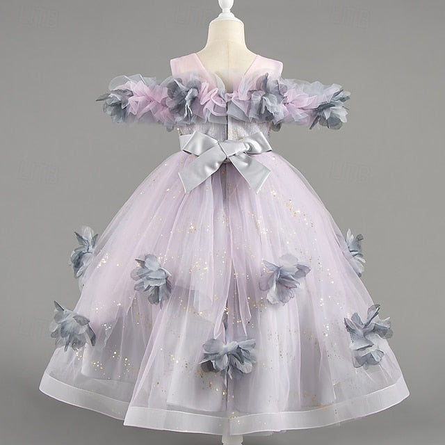 Flower Special Sleeve Wedding Kids Party Girls' Dress Short