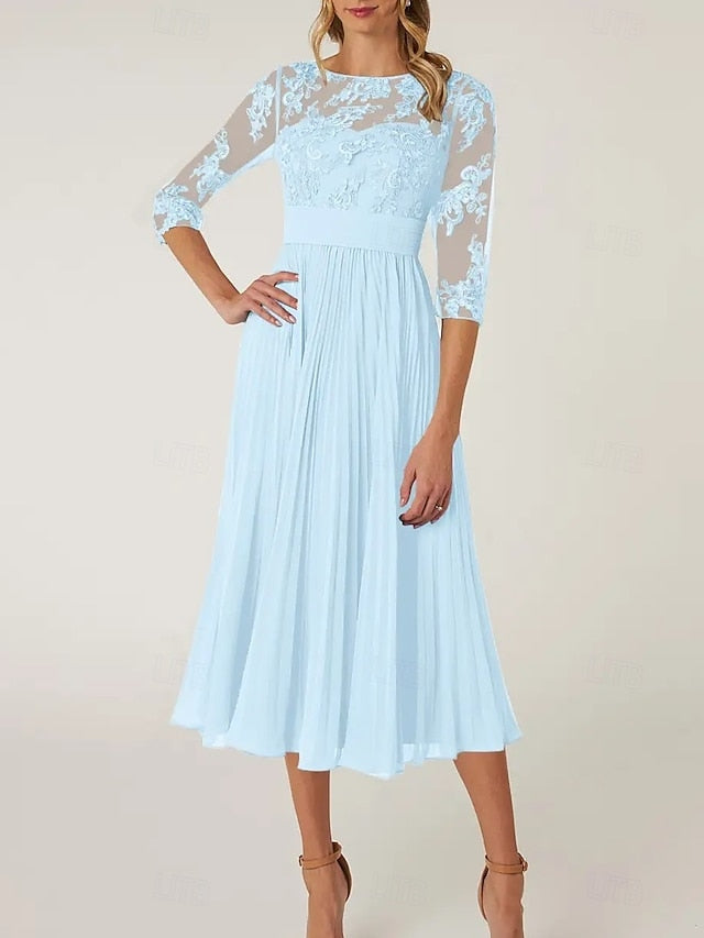 Mother Bride the Dress Neck Wedding Elegant Guest of A-Line Crew