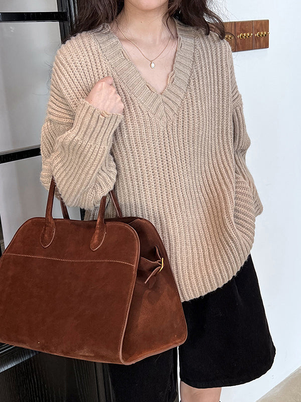 Pull en tricot à manches longues et col en V Urban Fuchsia AN1046