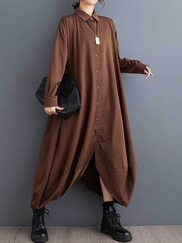 Stilvolles schwarzes A-Linien-Hemdkleid mit Revers, geknöpften Taschen, Blütenblattsaum und langen Ärmeln TW015
