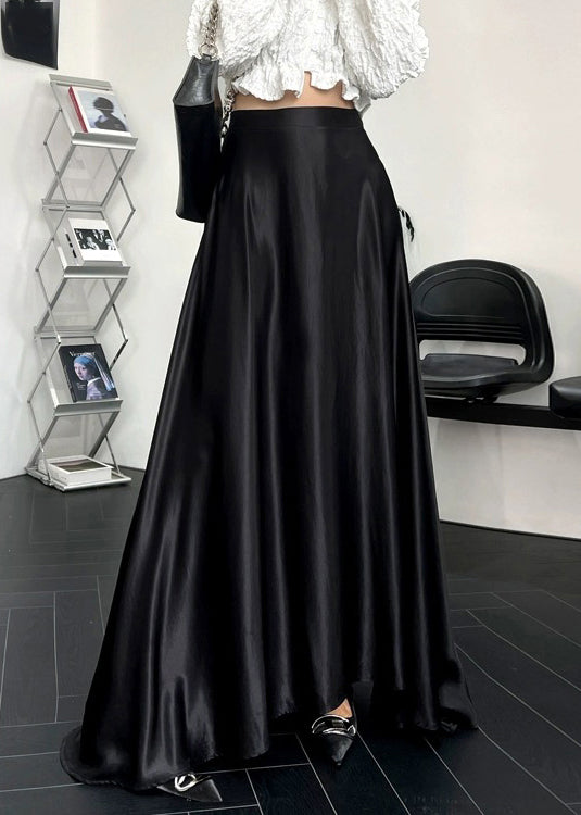 Nouvelle jupe longue en soie noire unie taille haute pour l'été QP064